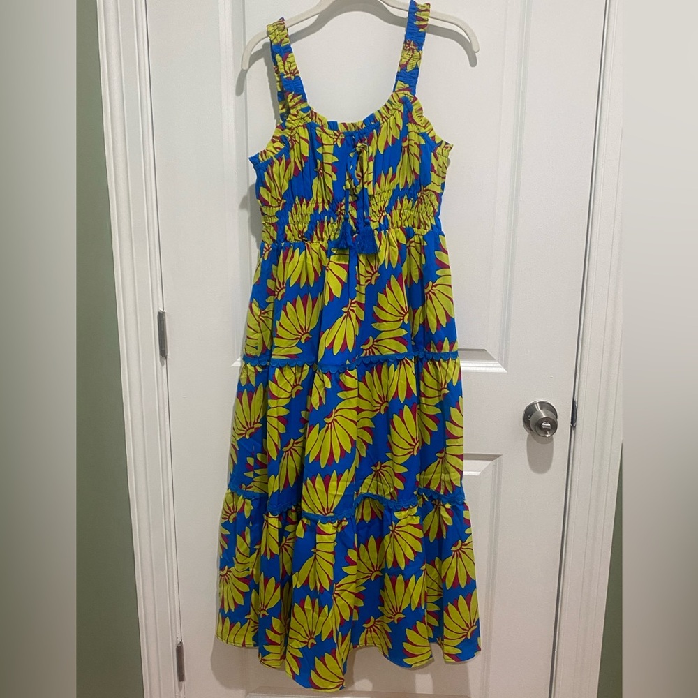 Umgee Blue & Yellow Floral Midi Dress